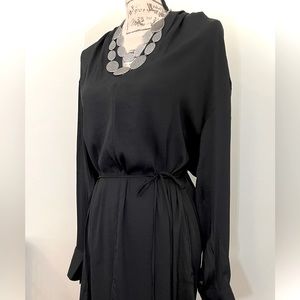 Silky Black Midi Dress NWT.   Size M Tall.  Tie-waist optional.
